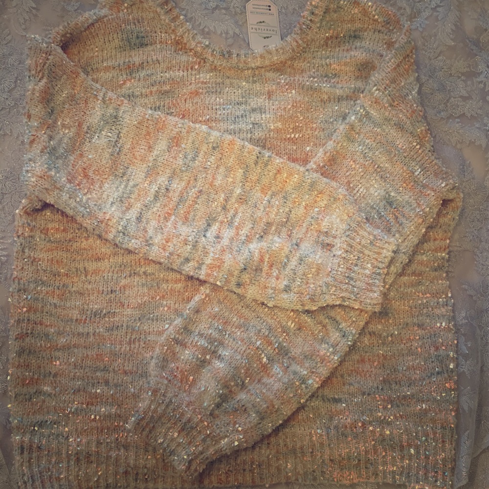 Pink and teal confetti oversized sweater